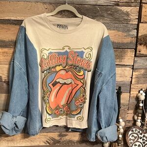 My upcycle line … Rolling Stones Graphic Long Sleeve poncho pull over xl boho